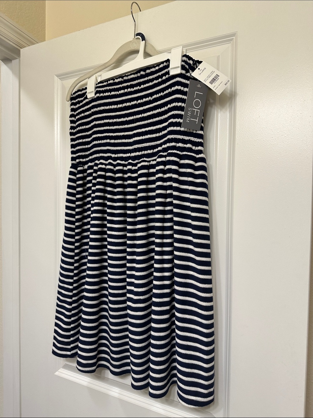 LOFT Women’s Navy and White Strapless Striped Swim Dress- Size XXL NWT